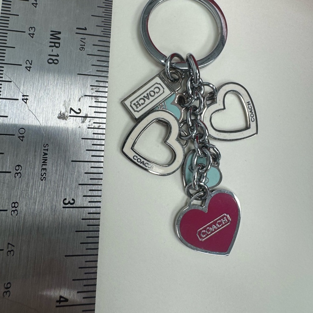 Vintage Coach Silver tone  Pink and Green Heart Keychain - Picture 4 of 6
